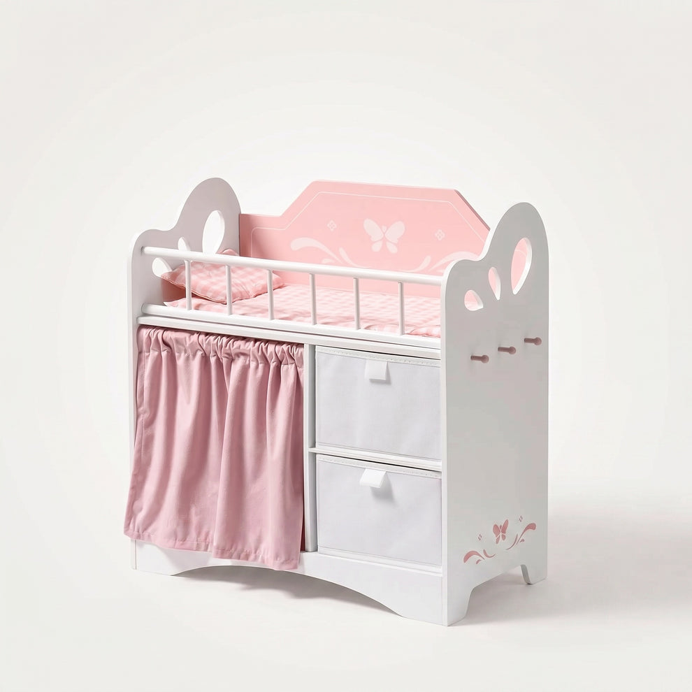 Lit de Poupée en Bois avec Penderie & Armoire de Rangement
