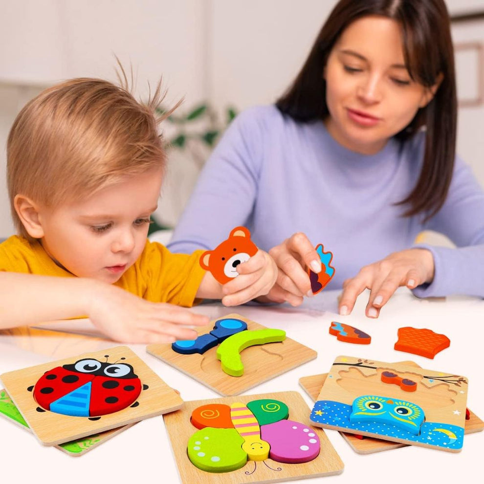 Puzzle d'Encastrement en Bois Animaux 3D Montessori