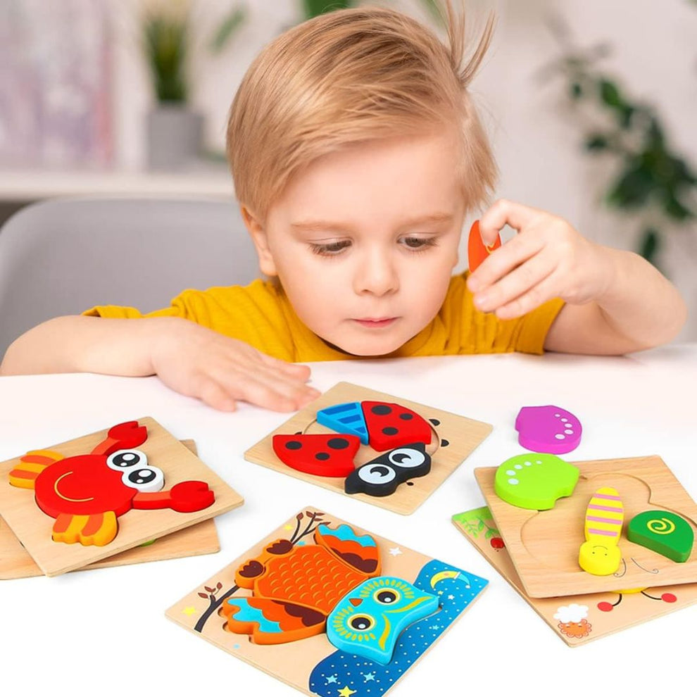 Puzzle d'Encastrement en Bois Animaux 3D Montessori
