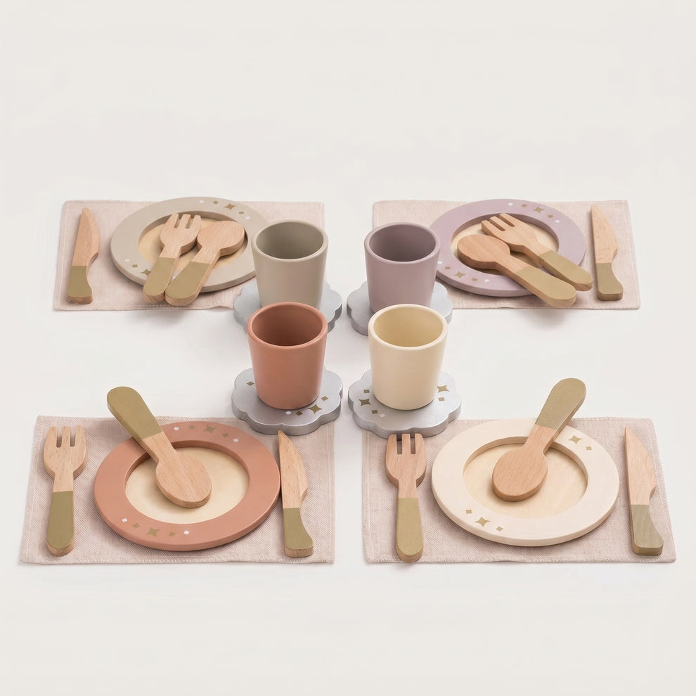 Set de Vaisselle en Bois 29 Pièces Montessori