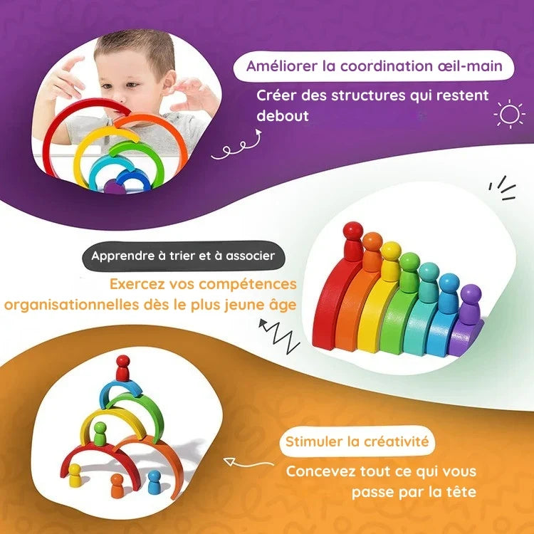 Arc-en-Ciel à Empiler en Bois Montessori