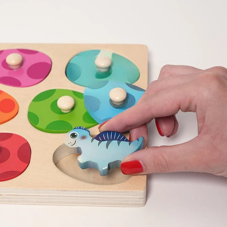 Puzzle d'Encastrement en Bois Éclosion de Dinosaures Montessori