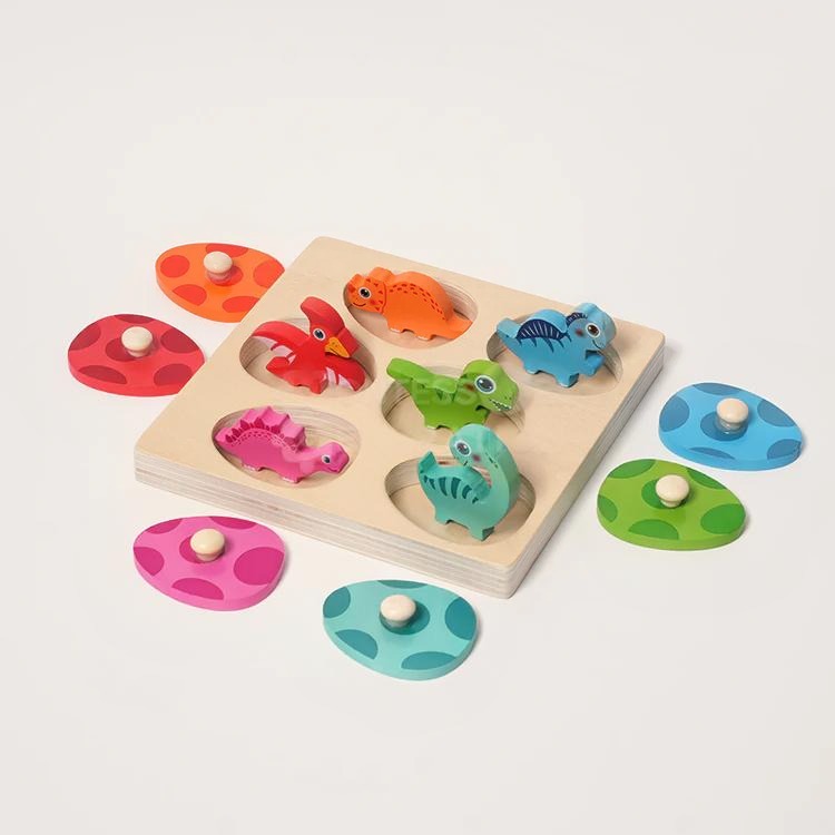 Puzzle d'Encastrement en Bois Éclosion de Dinosaures Montessori