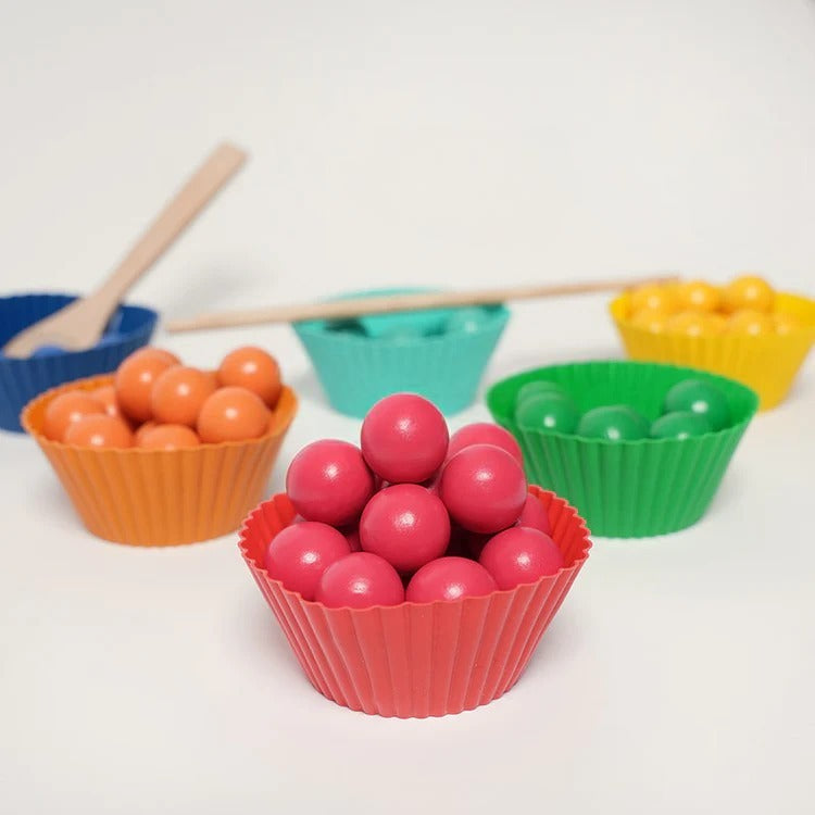 Jeu de Tri & Mosaïque de Perles en Bois Arc-en-Ciel Montessori