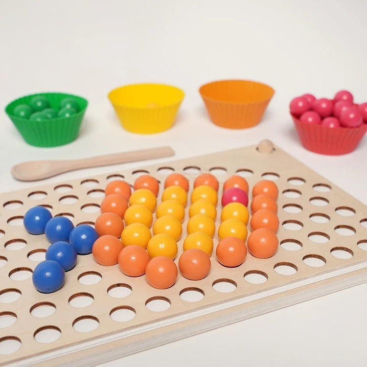 Jeu de Tri & Mosaïque de Perles en Bois Arc-en-Ciel Montessori