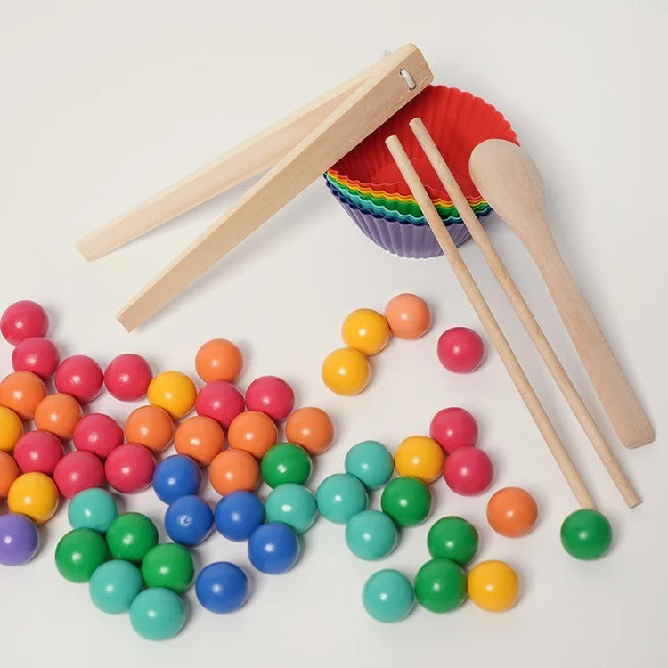Jeu de Tri & Mosaïque de Perles en Bois Arc-en-Ciel Montessori