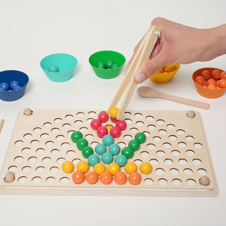 Jeu de Tri & Mosaïque de Perles en Bois Arc-en-Ciel Montessori