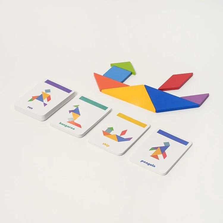 Tangram en Bois & 25 Cartes Défis Montessori