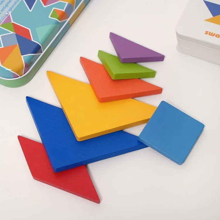 Tangram en Bois & 25 Cartes Défis Montessori