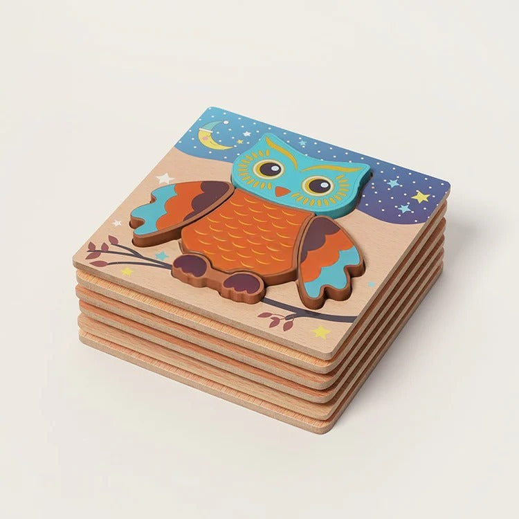 Puzzle d'Encastrement en Bois Animaux 3D Montessori