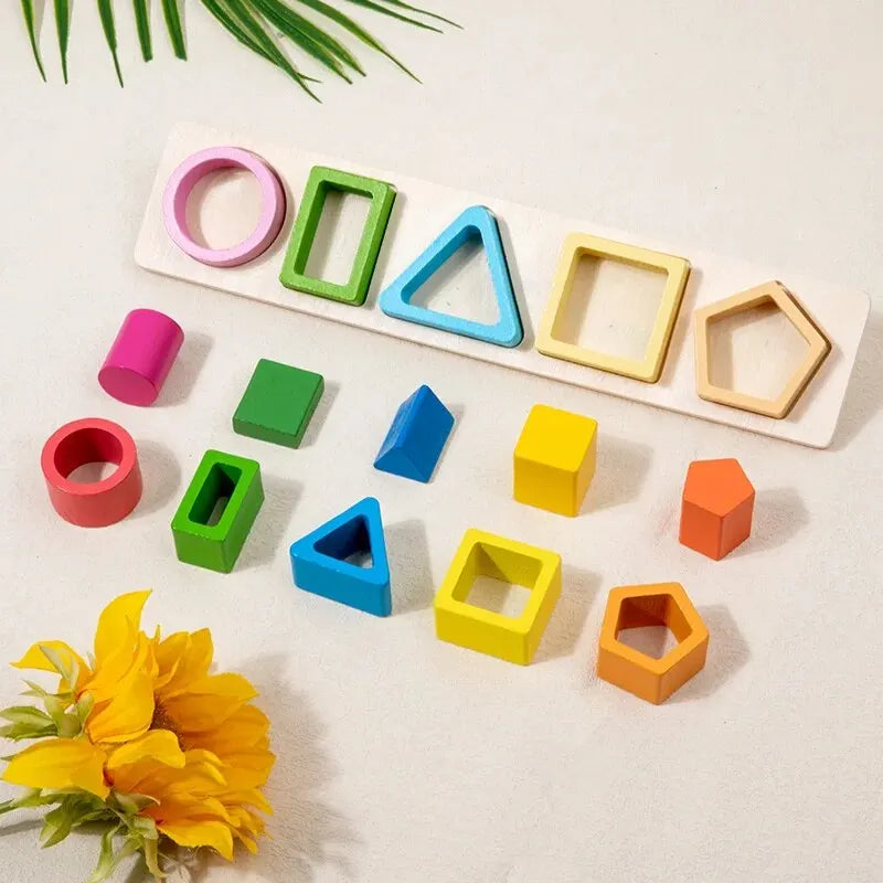 Planche d'Empilage Géométrique en Bois  Montessori