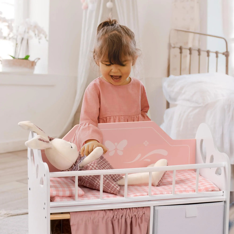 Lit de Poupée en Bois avec Penderie & Armoire de Rangement