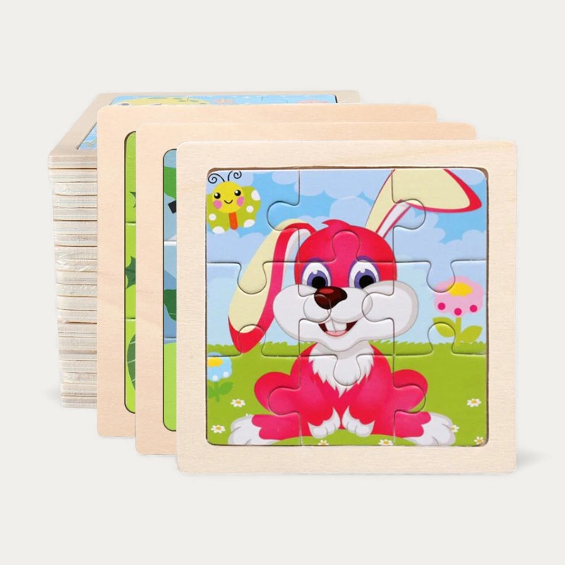 Mini Puzzle en Bois Animaux 9 Pièces