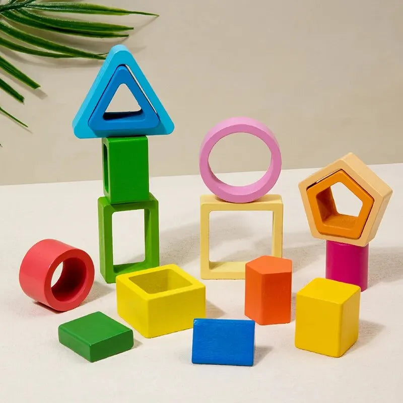 Planche d'Empilage Géométrique en Bois  Montessori