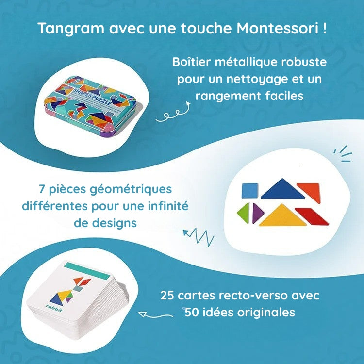 Tangram en Bois & 25 Cartes Défis Montessori