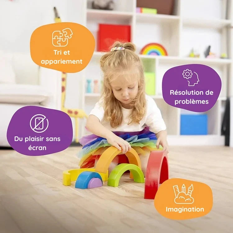 Arc-en-Ciel à Empiler en Bois Montessori