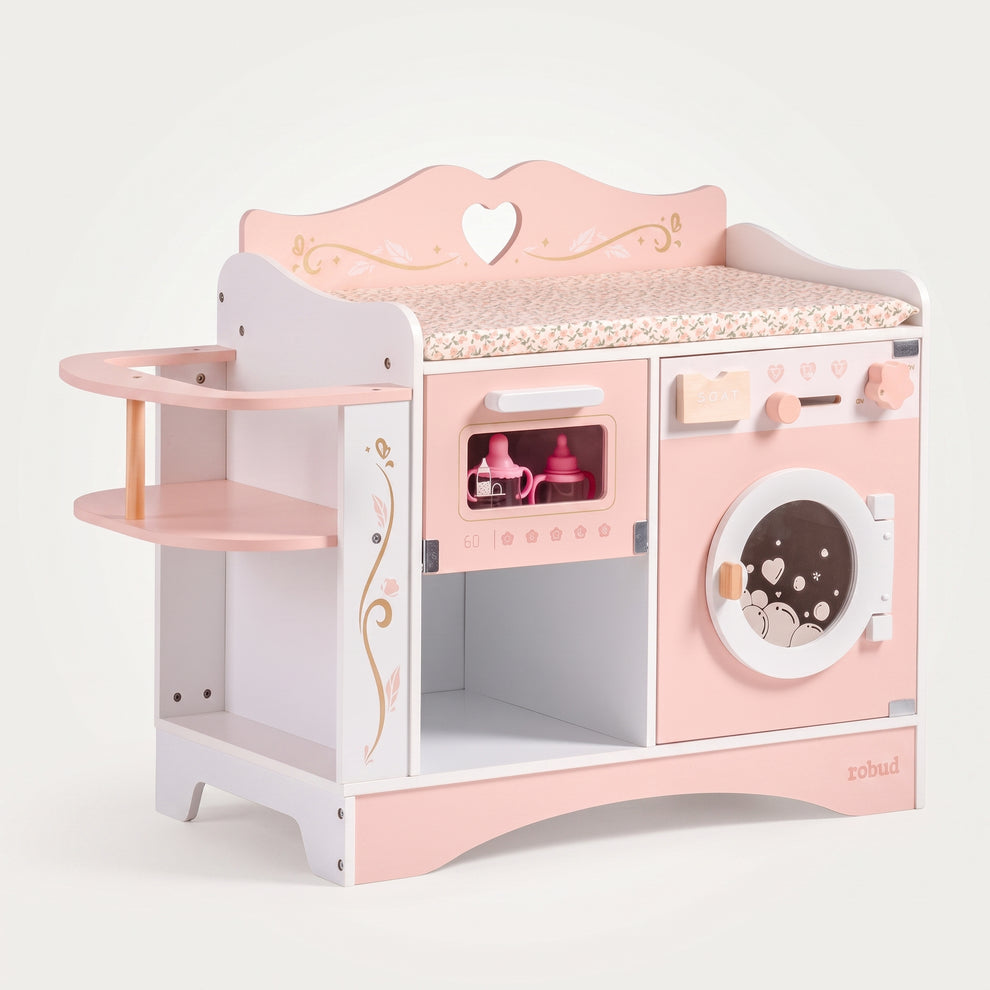 Centre de Soins & Table à Langer en Bois 6-en-1 pour Poupée Montessori