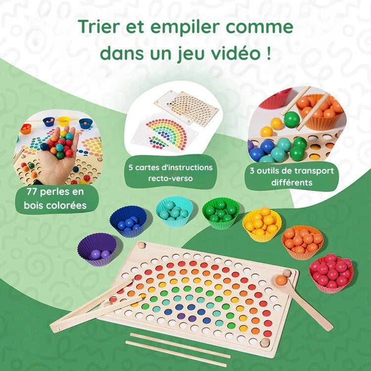 Jeu de Tri & Mosaïque de Perles en Bois Arc-en-Ciel Montessori