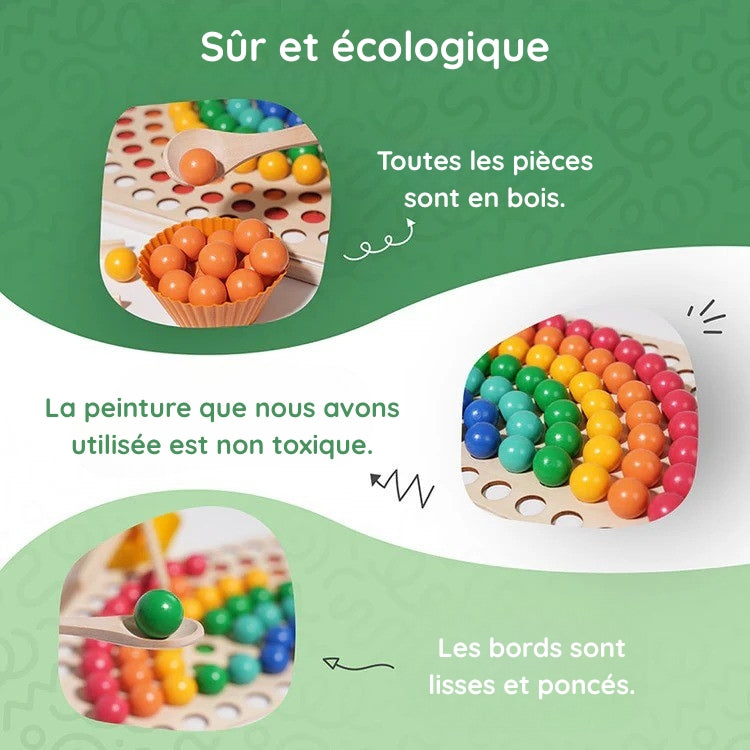Jeu de Tri & Mosaïque de Perles en Bois Arc-en-Ciel Montessori