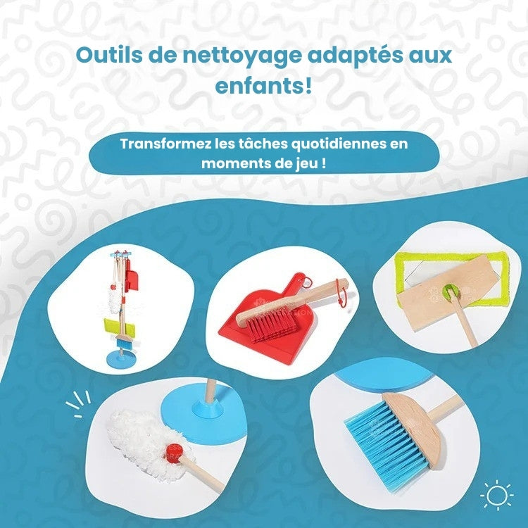 Kit de Nettoyage en Bois Montessori avec Support