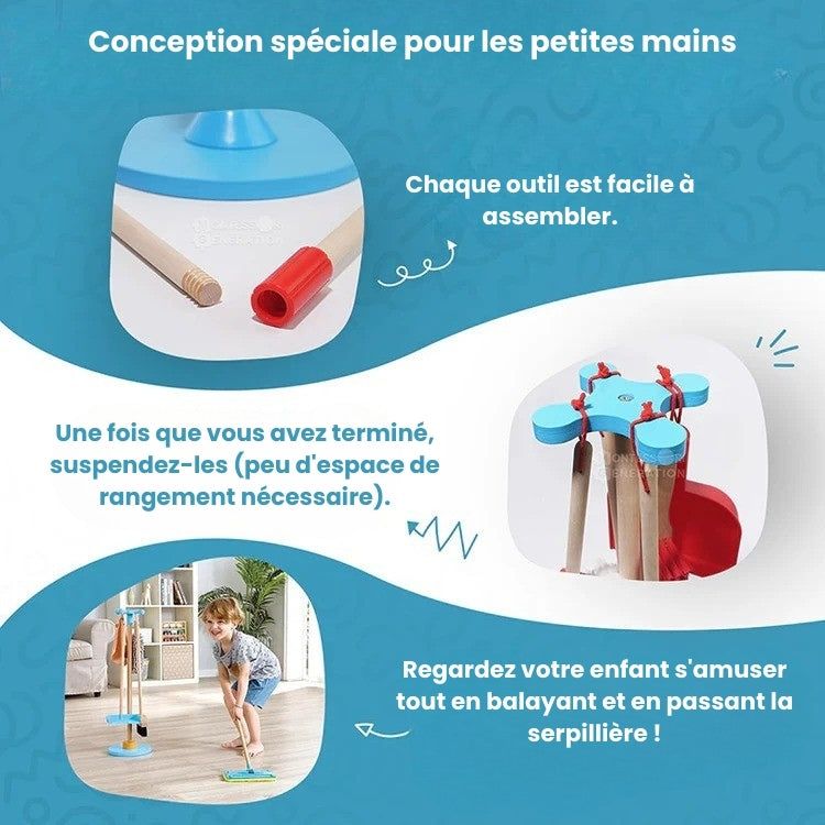 Kit de Nettoyage en Bois Montessori avec Support