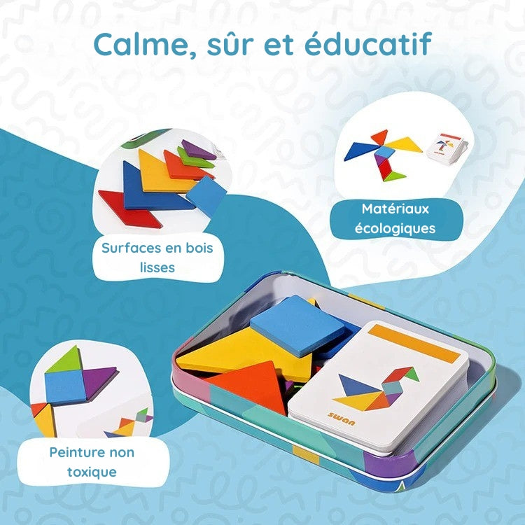 Tangram en Bois & 25 Cartes Défis Montessori