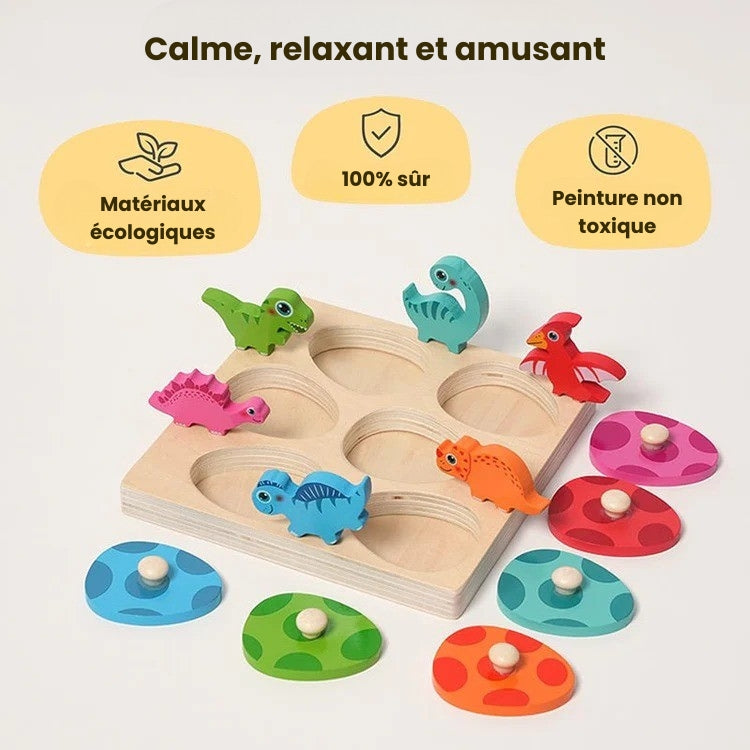 Puzzle d'Encastrement en Bois Éclosion de Dinosaures Montessori