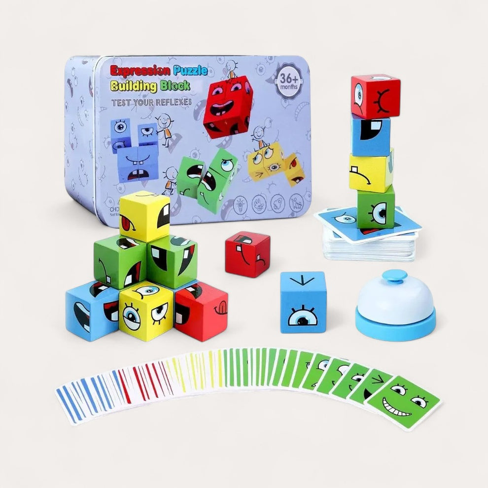 Jeu d'Expressions et d'Émotions en Bois avec Sonnette