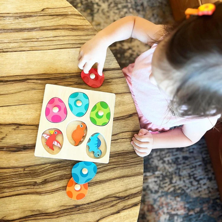 Puzzle d'Encastrement en Bois Éclosion de Dinosaures Montessori