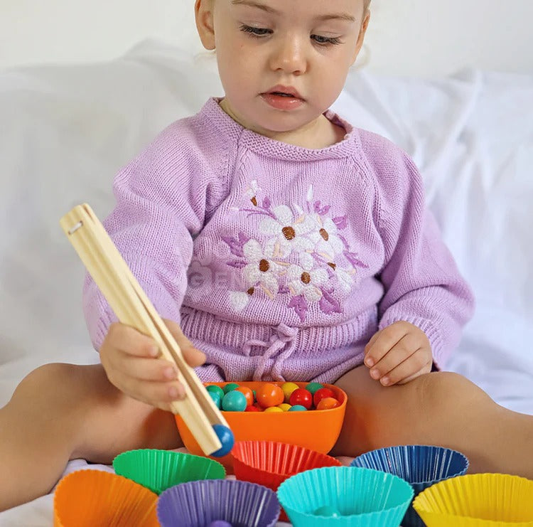 Jeu de Tri & Mosaïque de Perles en Bois Arc-en-Ciel Montessori