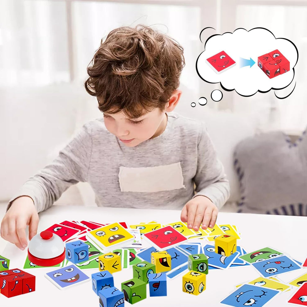 Jeu d'Expressions et d'Émotions en Bois avec Sonnette