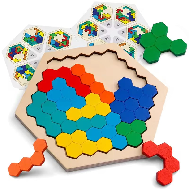 Puzzle Hexagonal en Bois  Montessori