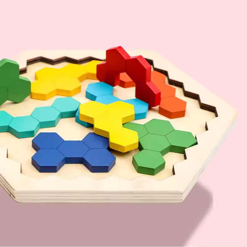 Puzzle Hexagonal en Bois  Montessori