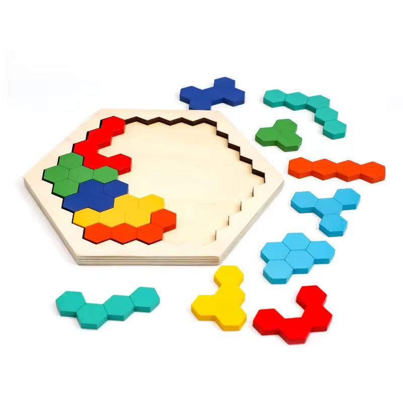 Puzzle Hexagonal en Bois  Montessori