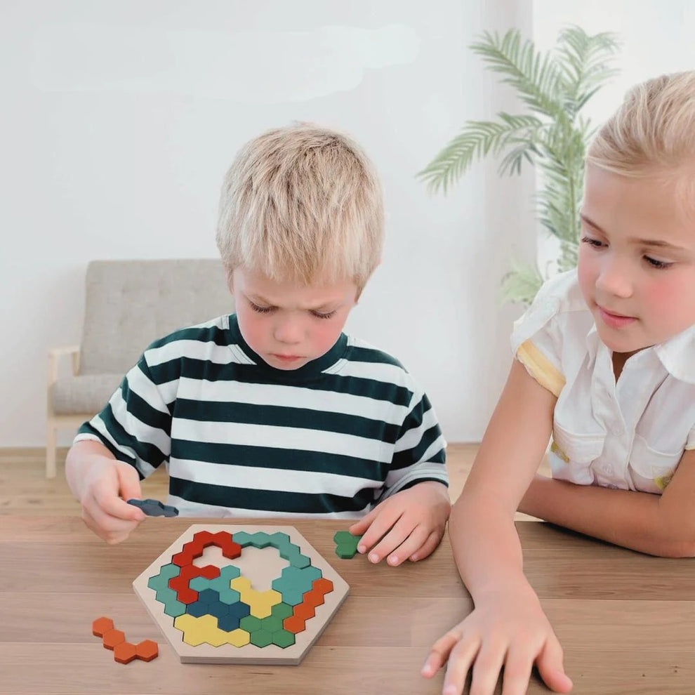 Puzzle Hexagonal en Bois  Montessori