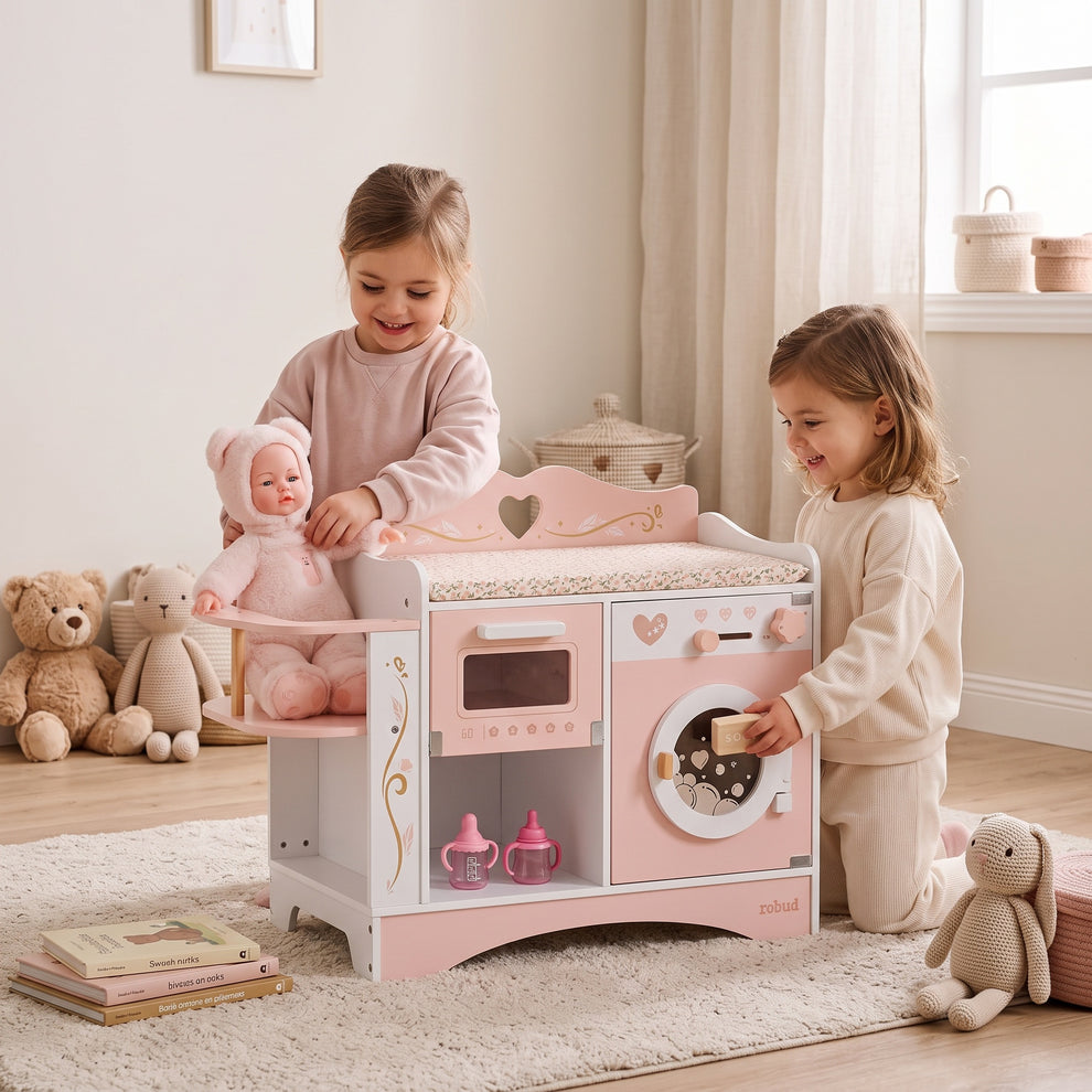 Centre de Soins & Table à Langer en Bois 6-en-1 pour Poupée Montessori