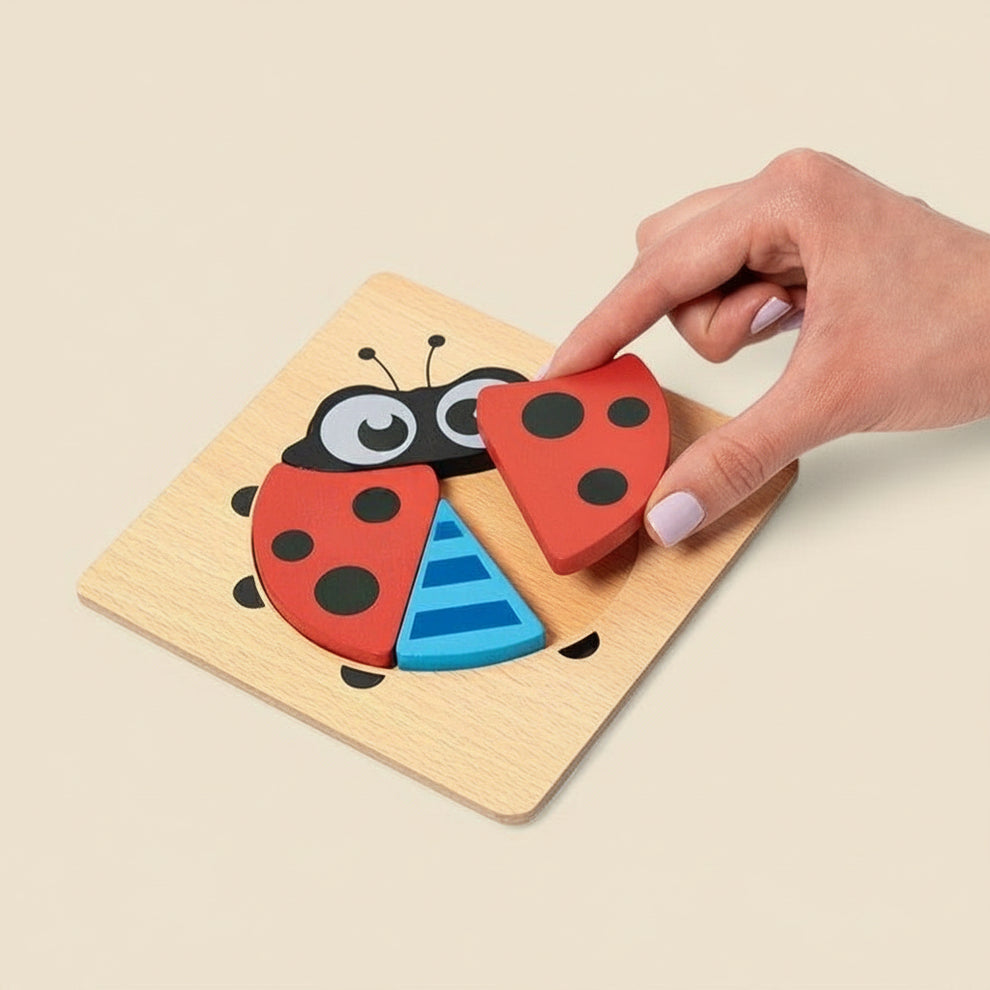 Puzzle d'Encastrement en Bois Animaux 3D Montessori