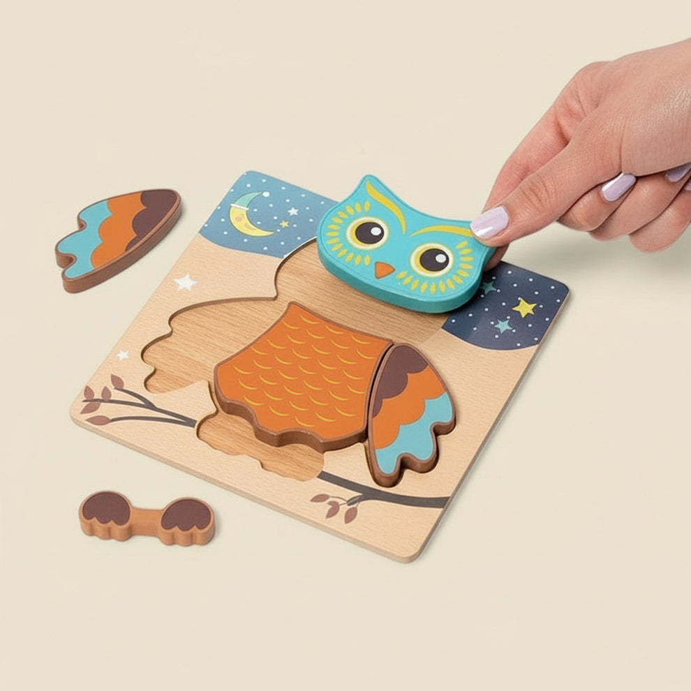 Puzzle d'Encastrement en Bois Animaux 3D Montessori