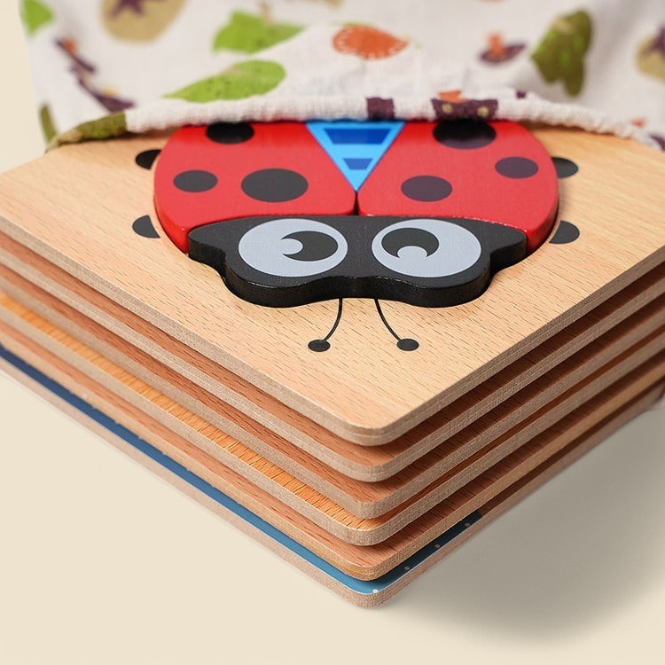 Puzzle d'Encastrement en Bois Animaux 3D Montessori