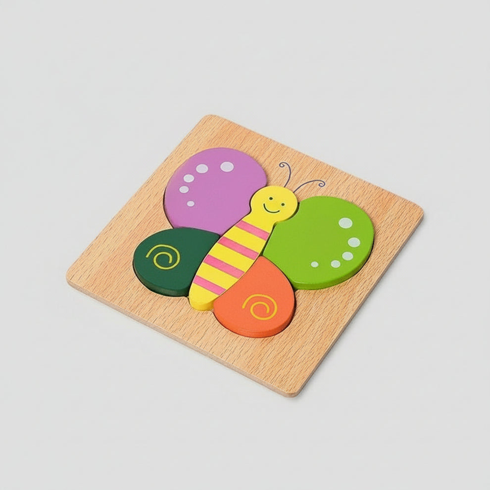 Puzzle d'Encastrement en Bois Animaux 3D Montessori