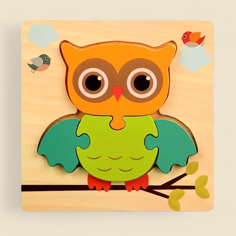 Puzzle d'Encastrement en Bois Animaux 3D Montessori