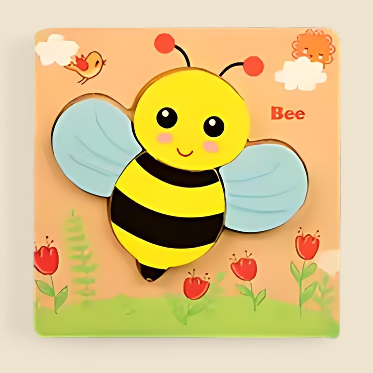 Puzzle d'Encastrement en Bois Animaux 3D Montessori